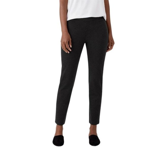 Eileen Fisher Melange Viscose Ponte Pant Charcoal dark grey black size L - Picture 1 of 8